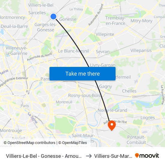 Villiers-Le-Bel - Gonesse - Arnouville to Villiers-Sur-Marne map