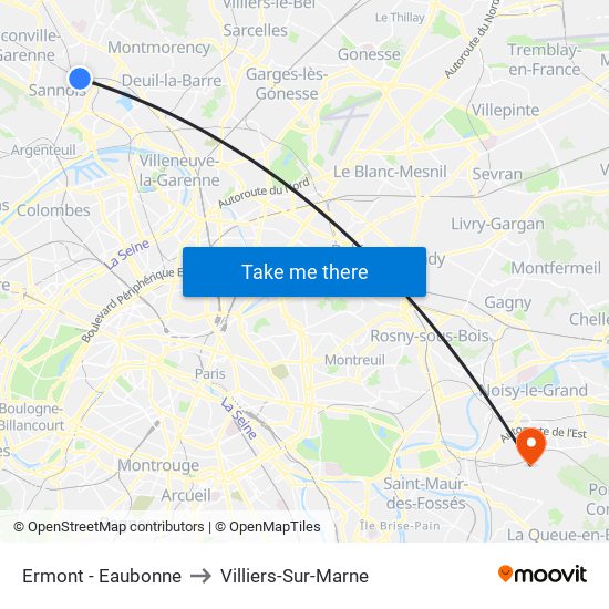 Ermont - Eaubonne to Villiers-Sur-Marne map