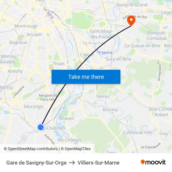 Gare de Savigny-Sur-Orge to Villiers-Sur-Marne map
