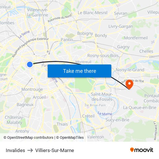 Invalides to Villiers-Sur-Marne map