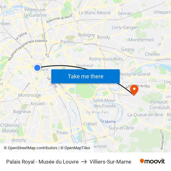 Palais Royal - Musée du Louvre to Villiers-Sur-Marne map