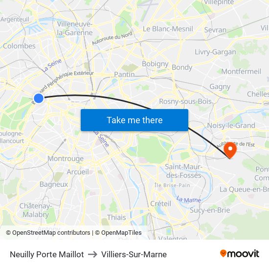 Neuilly Porte Maillot to Villiers-Sur-Marne map