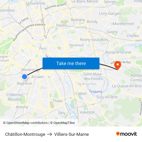 Châtillon-Montrouge to Villiers-Sur-Marne map
