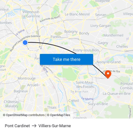Pont Cardinet to Villiers-Sur-Marne map
