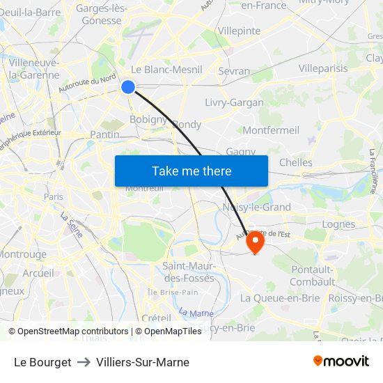 Le Bourget to Villiers-Sur-Marne map