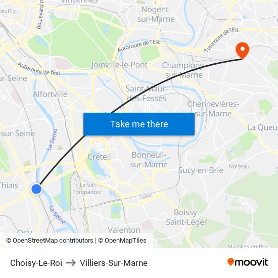 Choisy-Le-Roi to Villiers-Sur-Marne map