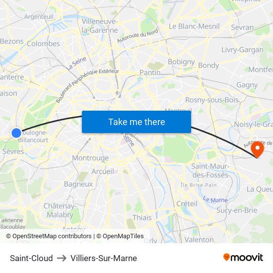 Saint-Cloud to Villiers-Sur-Marne map