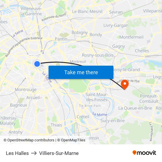 Les Halles to Villiers-Sur-Marne map