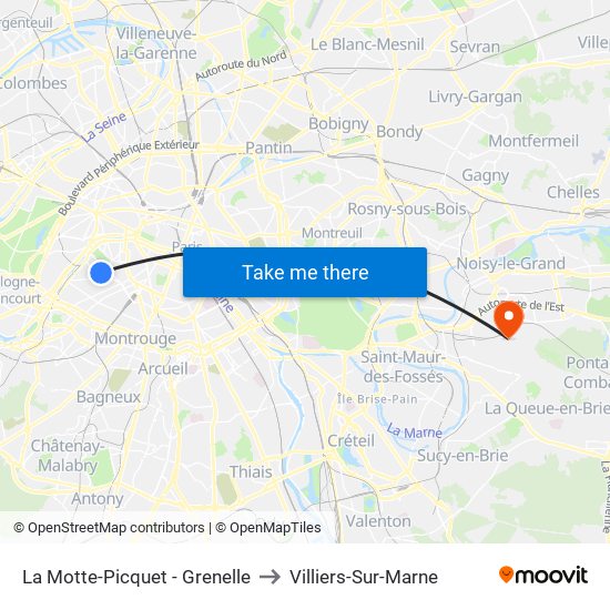 La Motte-Picquet - Grenelle to Villiers-Sur-Marne map
