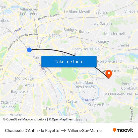 Chaussée D'Antin - la Fayette to Villiers-Sur-Marne map