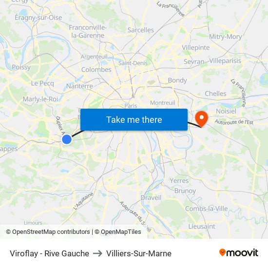 Viroflay - Rive Gauche to Villiers-Sur-Marne map