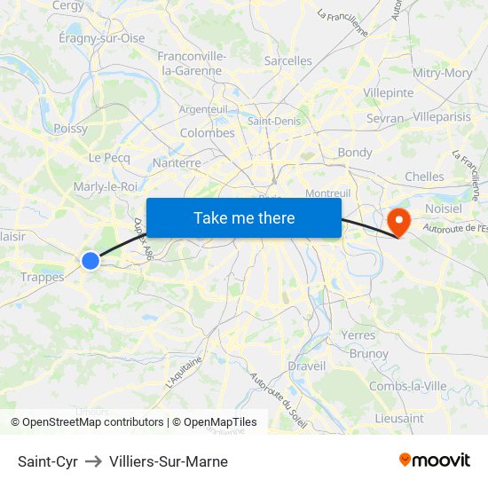 Saint-Cyr to Villiers-Sur-Marne map