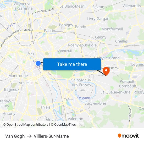 Van Gogh to Villiers-Sur-Marne map