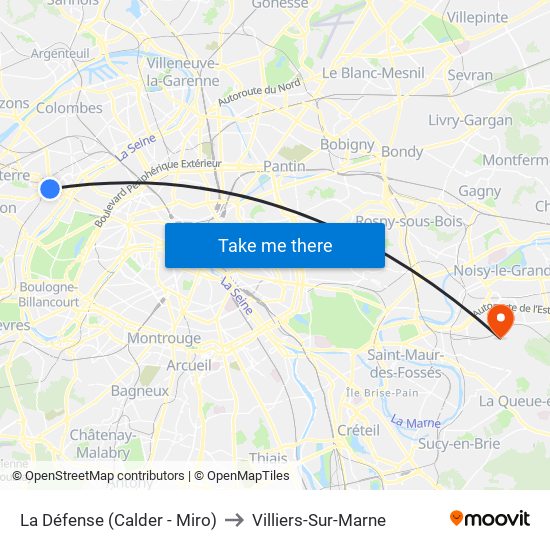La Défense (Calder - Miro) to Villiers-Sur-Marne map