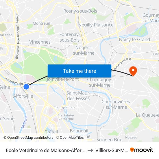 École Vétérinaire de Maisons-Alfort - Métro to Villiers-Sur-Marne map