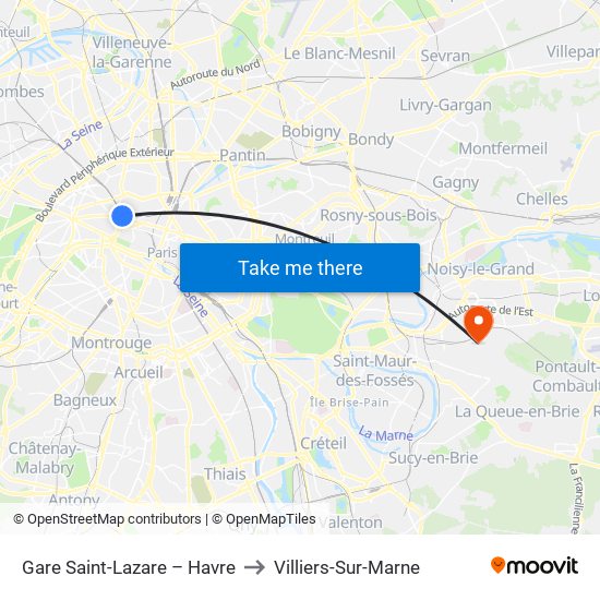 Gare Saint-Lazare – Havre to Villiers-Sur-Marne map