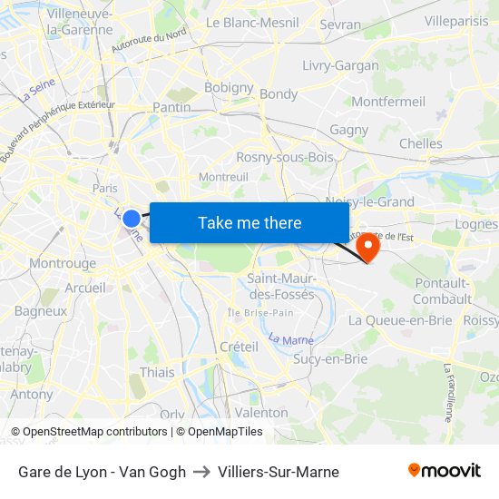 Gare de Lyon - Van Gogh to Villiers-Sur-Marne map