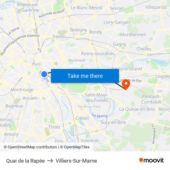 Quai de la Rapée to Villiers-Sur-Marne map