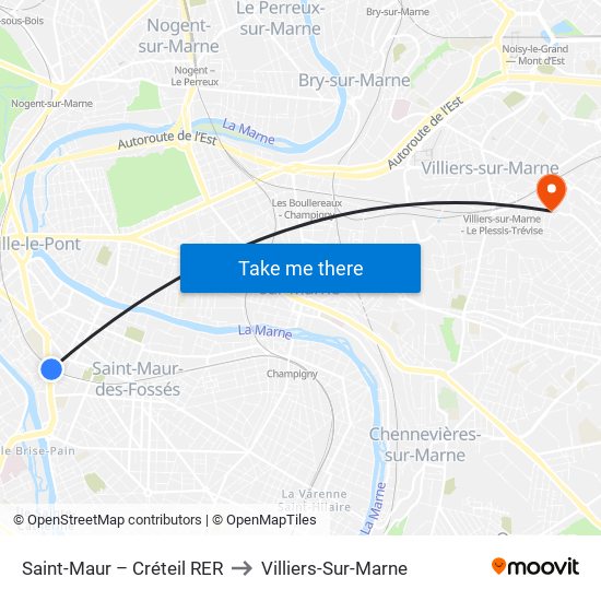 Saint-Maur – Créteil RER to Villiers-Sur-Marne map