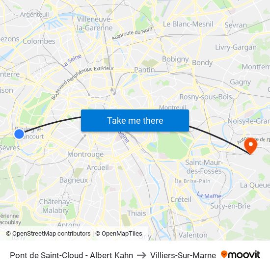 Pont de Saint-Cloud - Albert Kahn to Villiers-Sur-Marne map