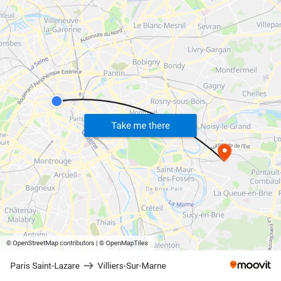 Paris Saint-Lazare to Villiers-Sur-Marne map