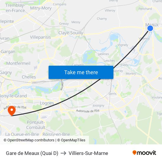 Gare de Meaux (Quai D) to Villiers-Sur-Marne map