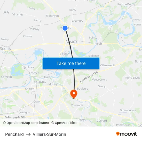 Penchard to Villiers-Sur-Morin map
