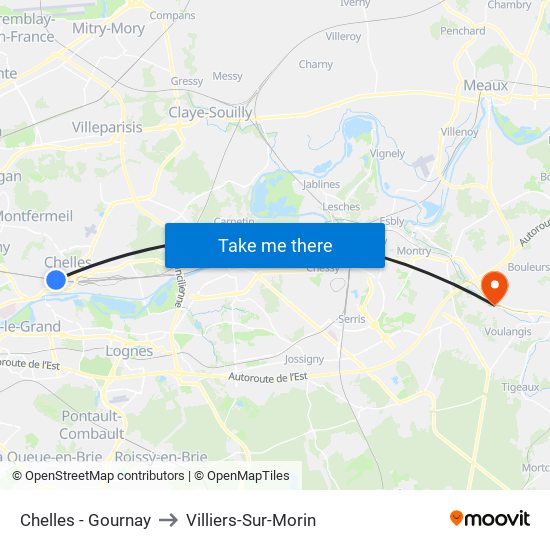 Chelles - Gournay to Villiers-Sur-Morin map