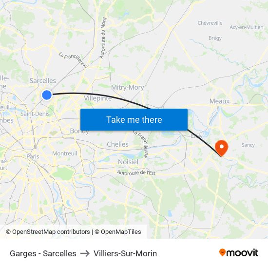 Garges - Sarcelles to Villiers-Sur-Morin map