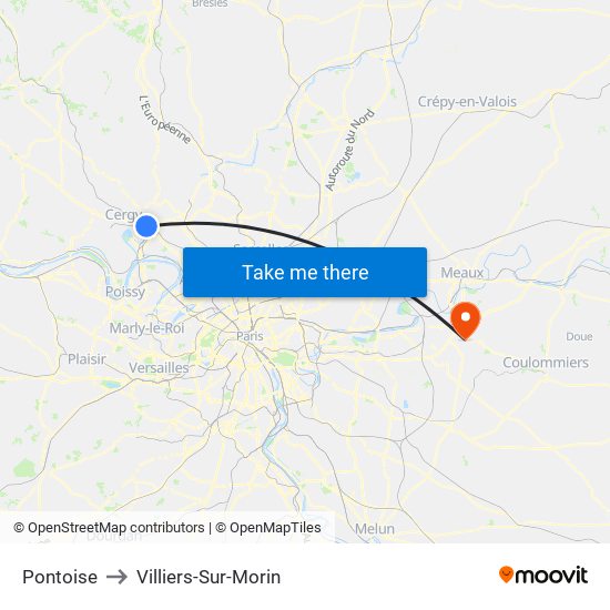 Pontoise to Villiers-Sur-Morin map