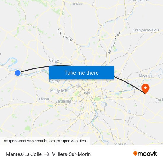 Mantes-La-Jolie to Villiers-Sur-Morin map