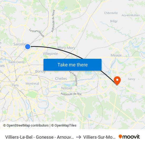 Villiers-Le-Bel - Gonesse - Arnouville to Villiers-Sur-Morin map