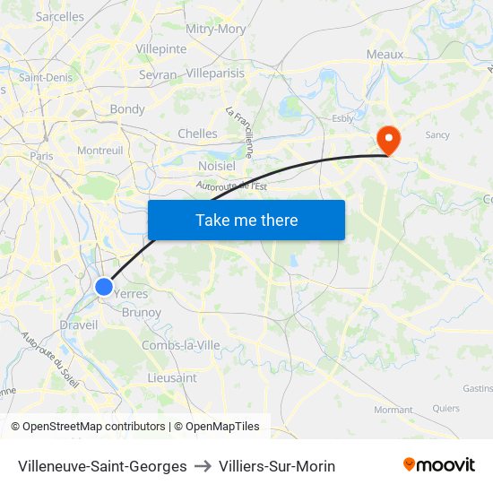 Villeneuve-Saint-Georges to Villiers-Sur-Morin map