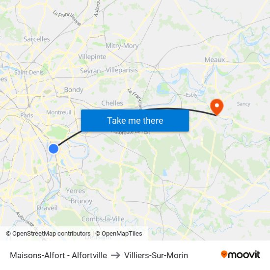 Maisons-Alfort - Alfortville to Villiers-Sur-Morin map