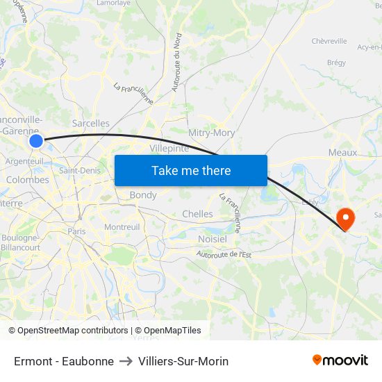 Ermont - Eaubonne to Villiers-Sur-Morin map