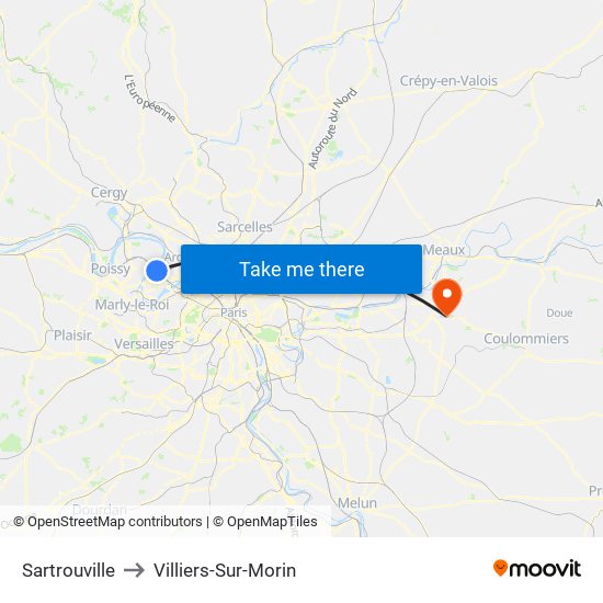 Sartrouville to Villiers-Sur-Morin map