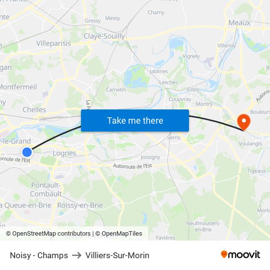 Noisy - Champs to Villiers-Sur-Morin map