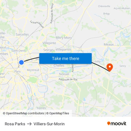 Rosa Parks to Villiers-Sur-Morin map