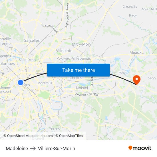 Madeleine to Villiers-Sur-Morin map
