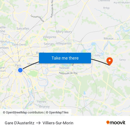 Gare D'Austerlitz to Villiers-Sur-Morin map