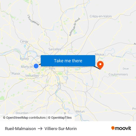 Rueil-Malmaison to Villiers-Sur-Morin map