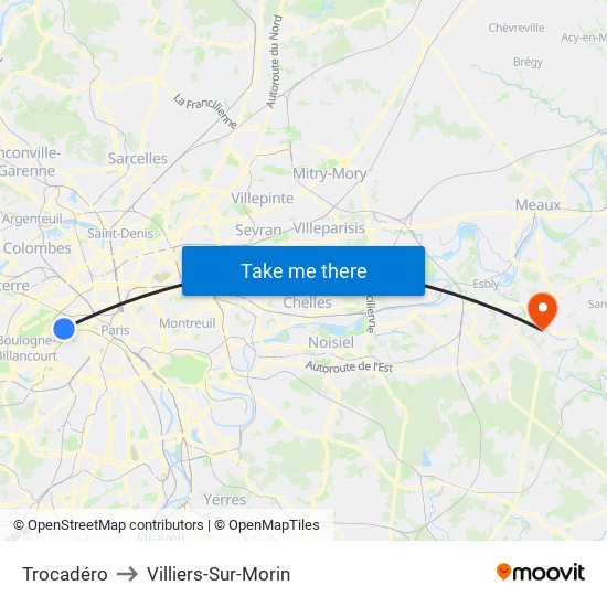 Trocadéro to Villiers-Sur-Morin map
