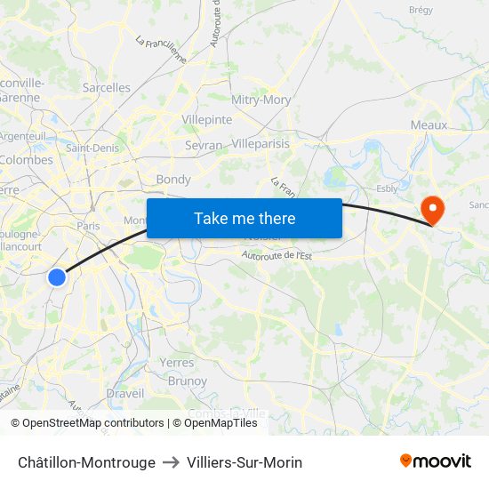 Châtillon-Montrouge to Villiers-Sur-Morin map