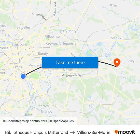 Bibliothèque François Mitterrand to Villiers-Sur-Morin map