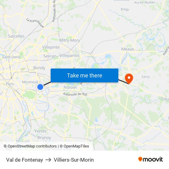 Val de Fontenay to Villiers-Sur-Morin map