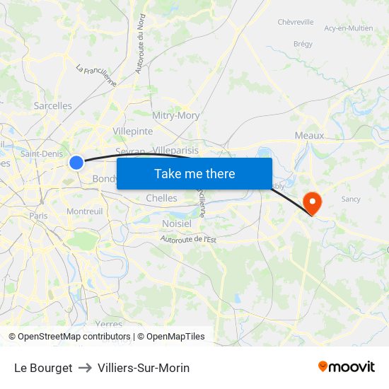 Le Bourget to Villiers-Sur-Morin map