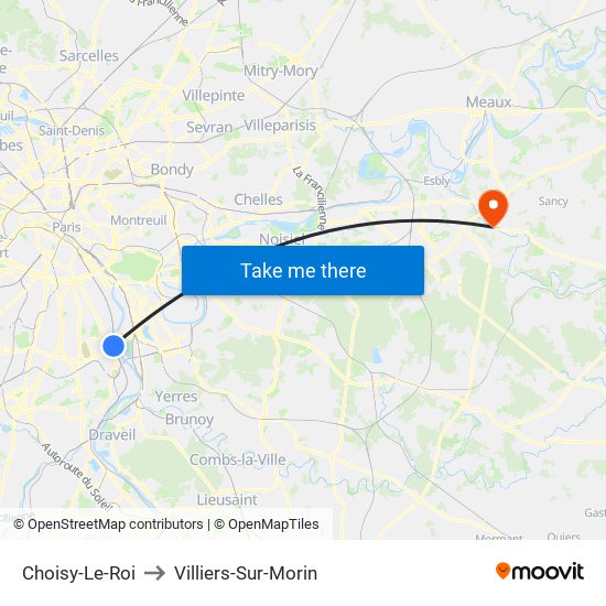 Choisy-Le-Roi to Villiers-Sur-Morin map