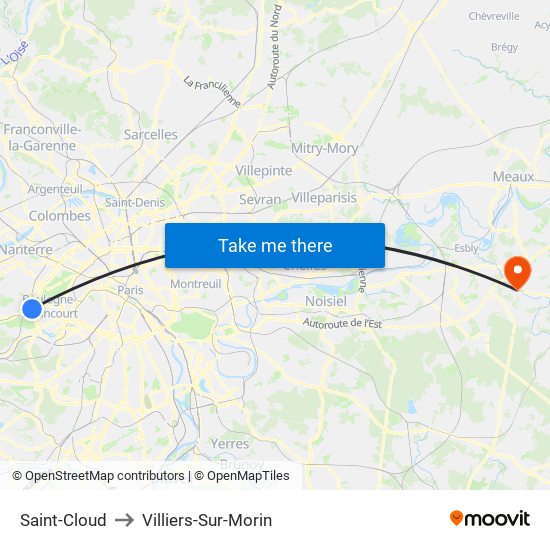 Saint-Cloud to Villiers-Sur-Morin map
