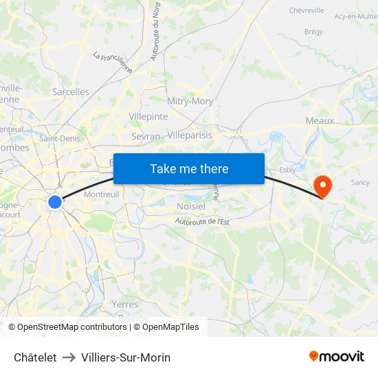 Châtelet to Villiers-Sur-Morin map