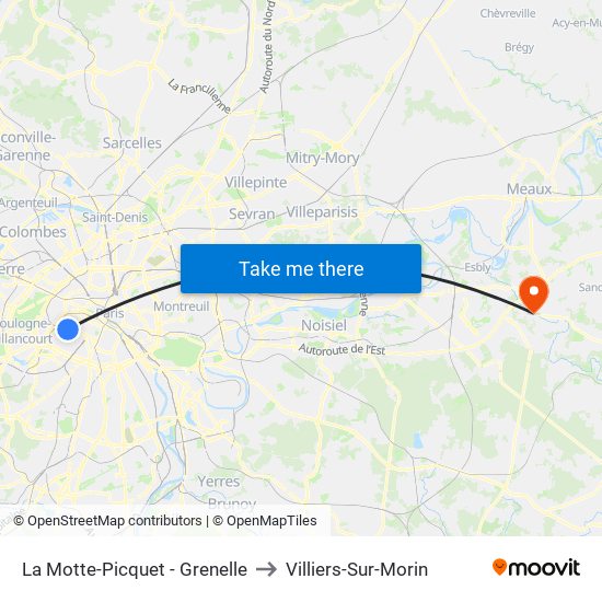 La Motte-Picquet - Grenelle to Villiers-Sur-Morin map